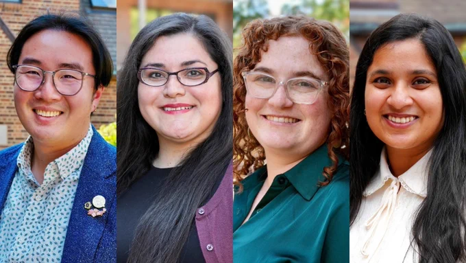 Postdoctoral Research Associates 2026-2027 cohort: Kyle Chong, Yvette Iribe Ramirez, Leigh Levinson, and Soumita Mukherjee 