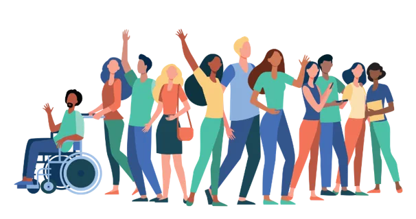 Image of diverse people with some waving.